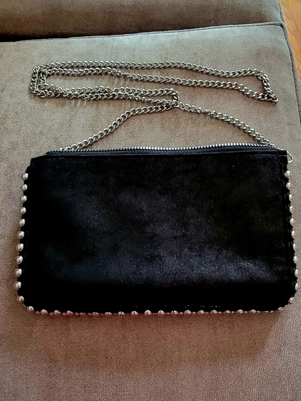 Zara Faux Suede Silver Studded Tri-Compartments Crossbody Chain Bag